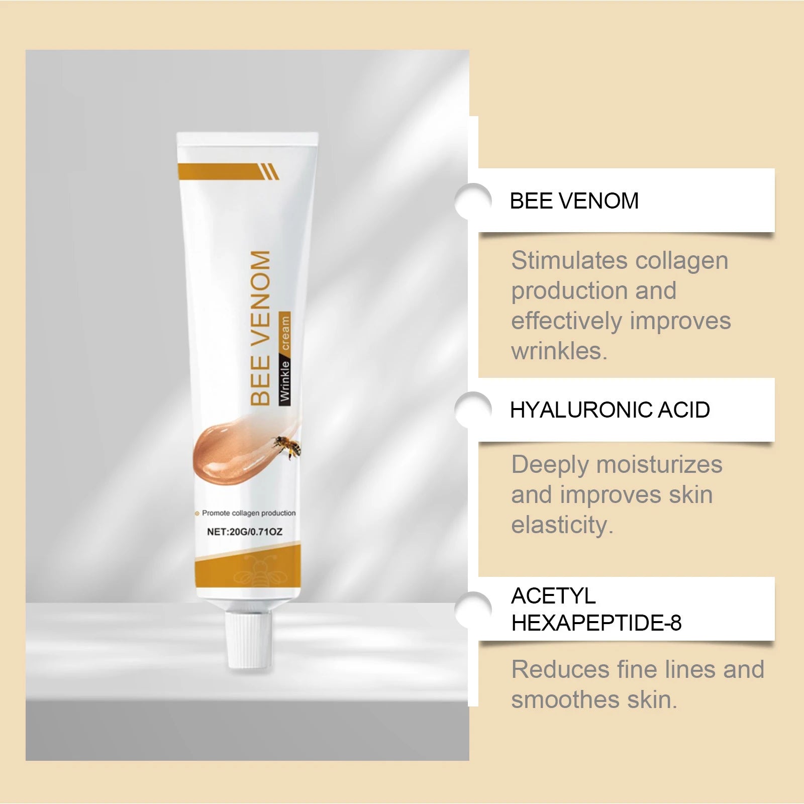 Bee Venom Wrinkle Removal Cream Firming Lifting Facial Moisturizing Deep Hydration Smoothing Fine Lines Anti Aging Face Cream