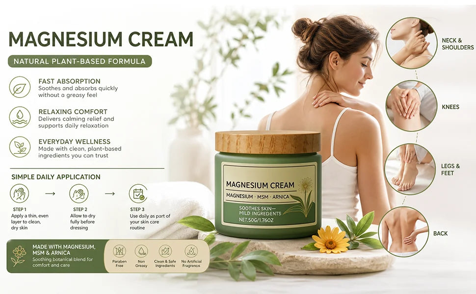 Nerve Total Relief Magnesium Cream Body Care Cream Deep Hydration Soothing Balm for Knees Muscles External Massage Care Lotion