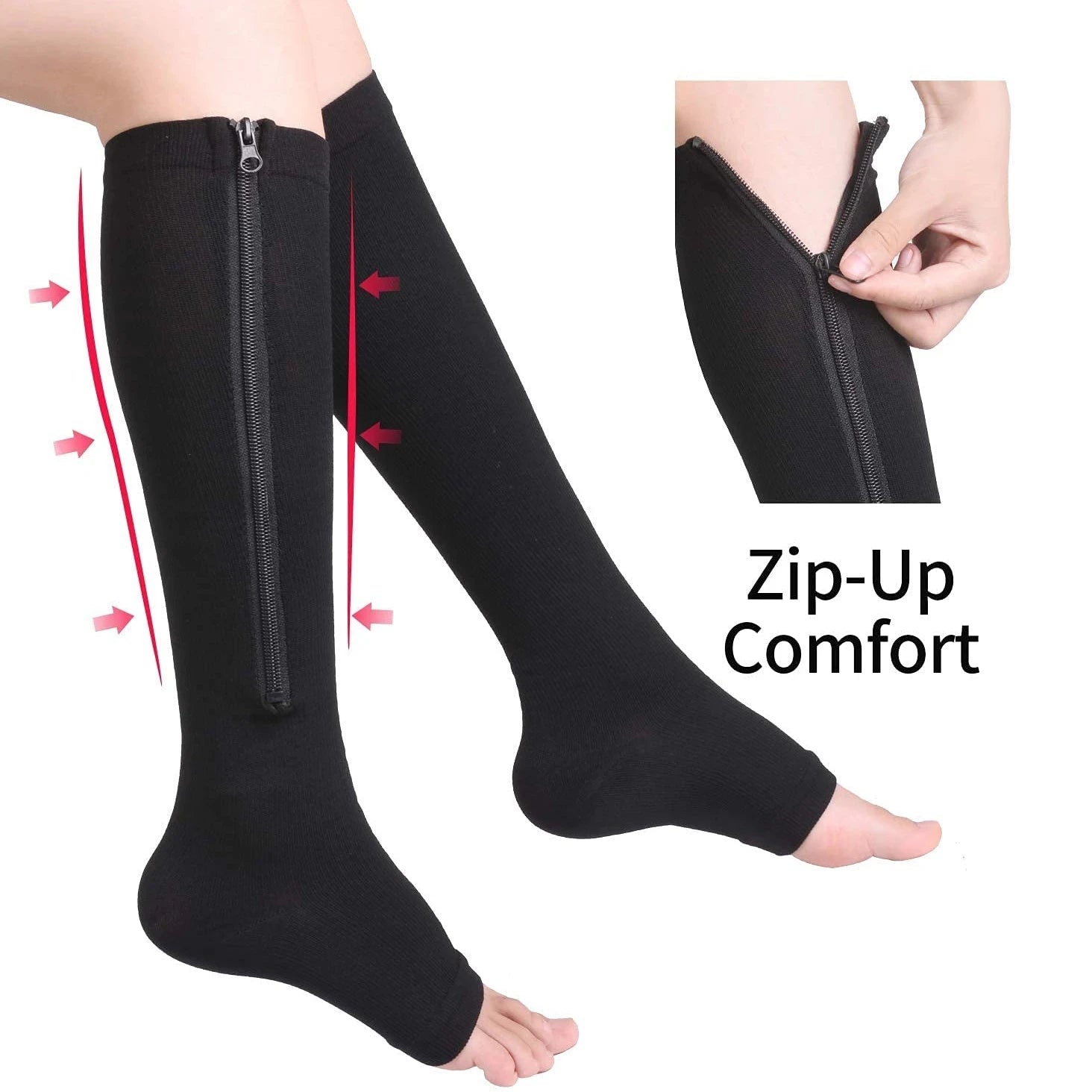 Compression Socks S-XXL Medical Edema Pregnant Varicocele Open Toe Socks Men Women Solid Color Knee Length Elastic Tight Socks