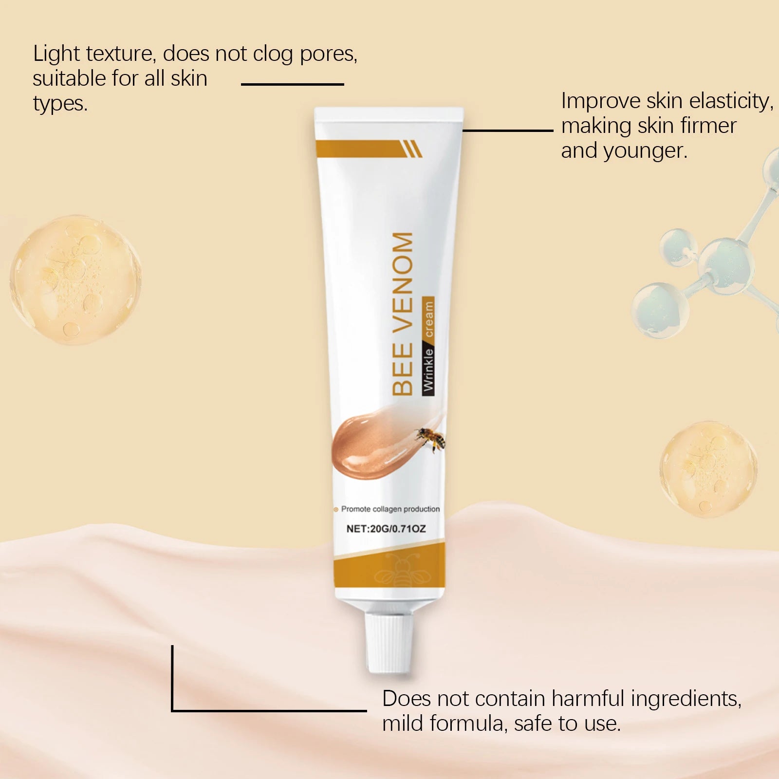Bee Venoms Cream Moisturizing Skin Elasticity Increased Reduce Fine Lines Deep Hydration Face Care Anti Aging Cream for Woman