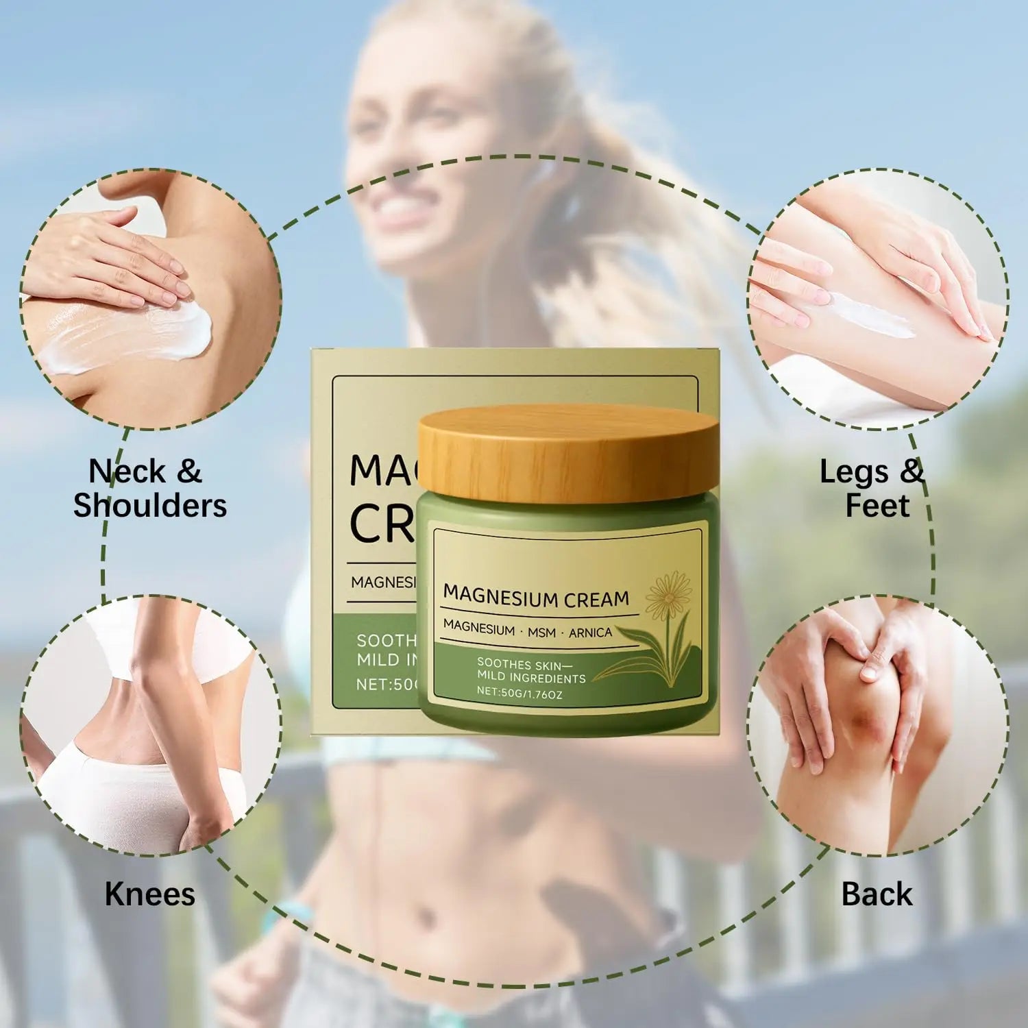 Nerve Total Relief Magnesium Cream Body Care Cream Deep Hydration Soothing Balm for Knees Muscles External Massage Care Lotion