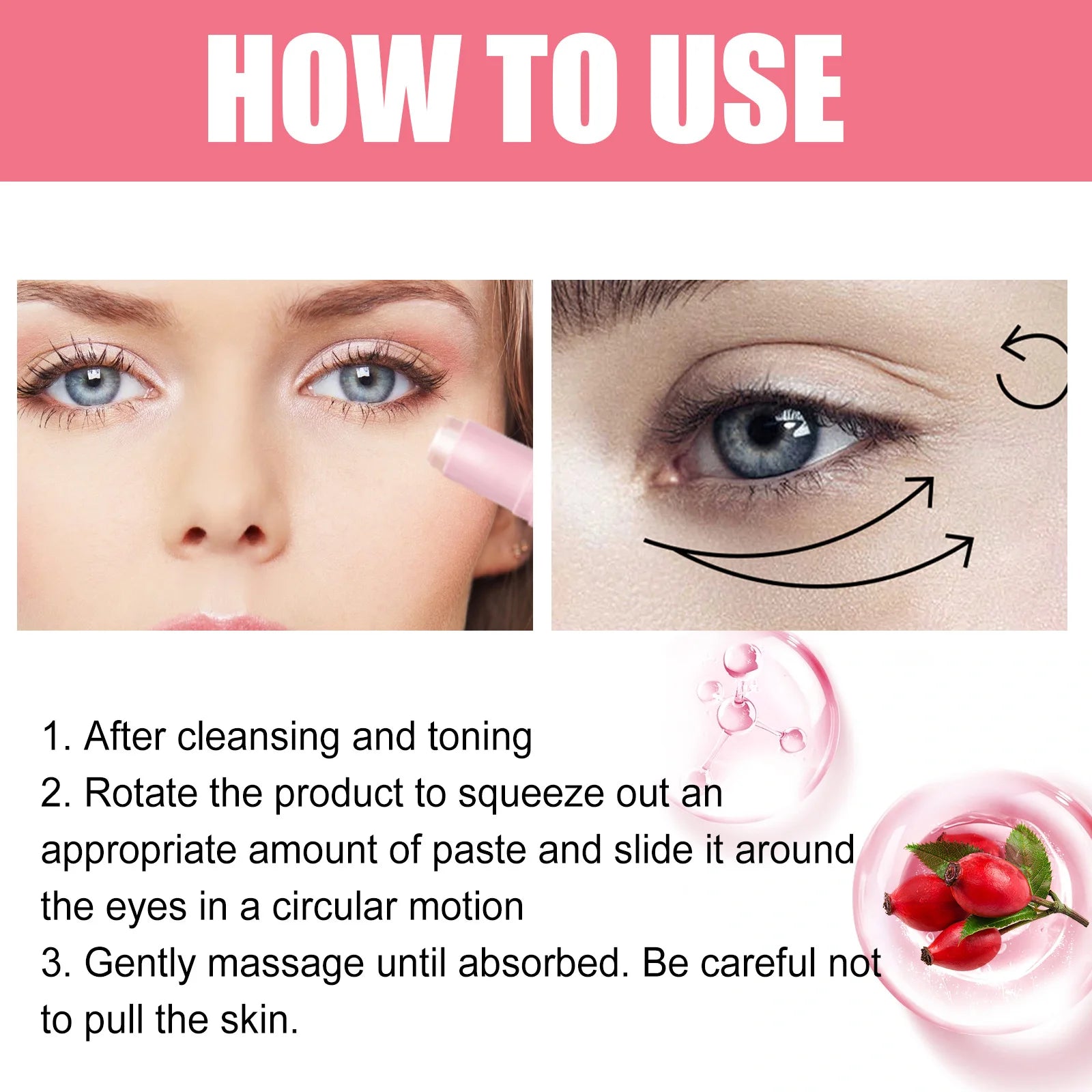 Women Extra Renewing Rosehip Eye Balm Face Lifting Moisturizing Balm Stick Fine Lines Removal Hyaluronic around the Eye Care15ml