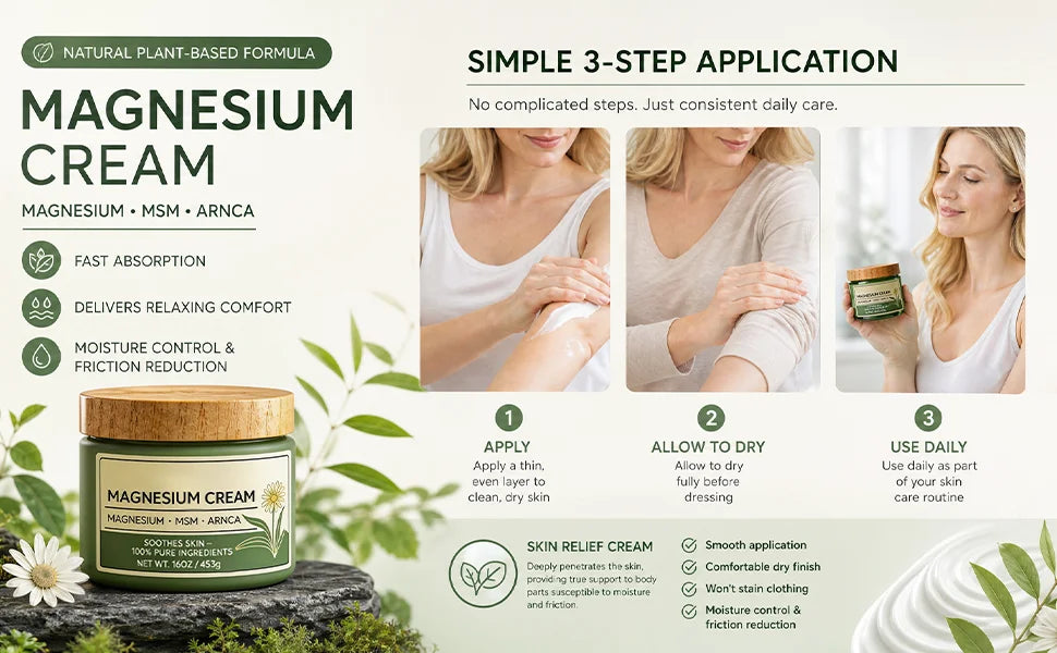 Nerve Total Relief Magnesium Cream Body Care Cream Deep Hydration Soothing Balm for Knees Muscles External Massage Care Lotion