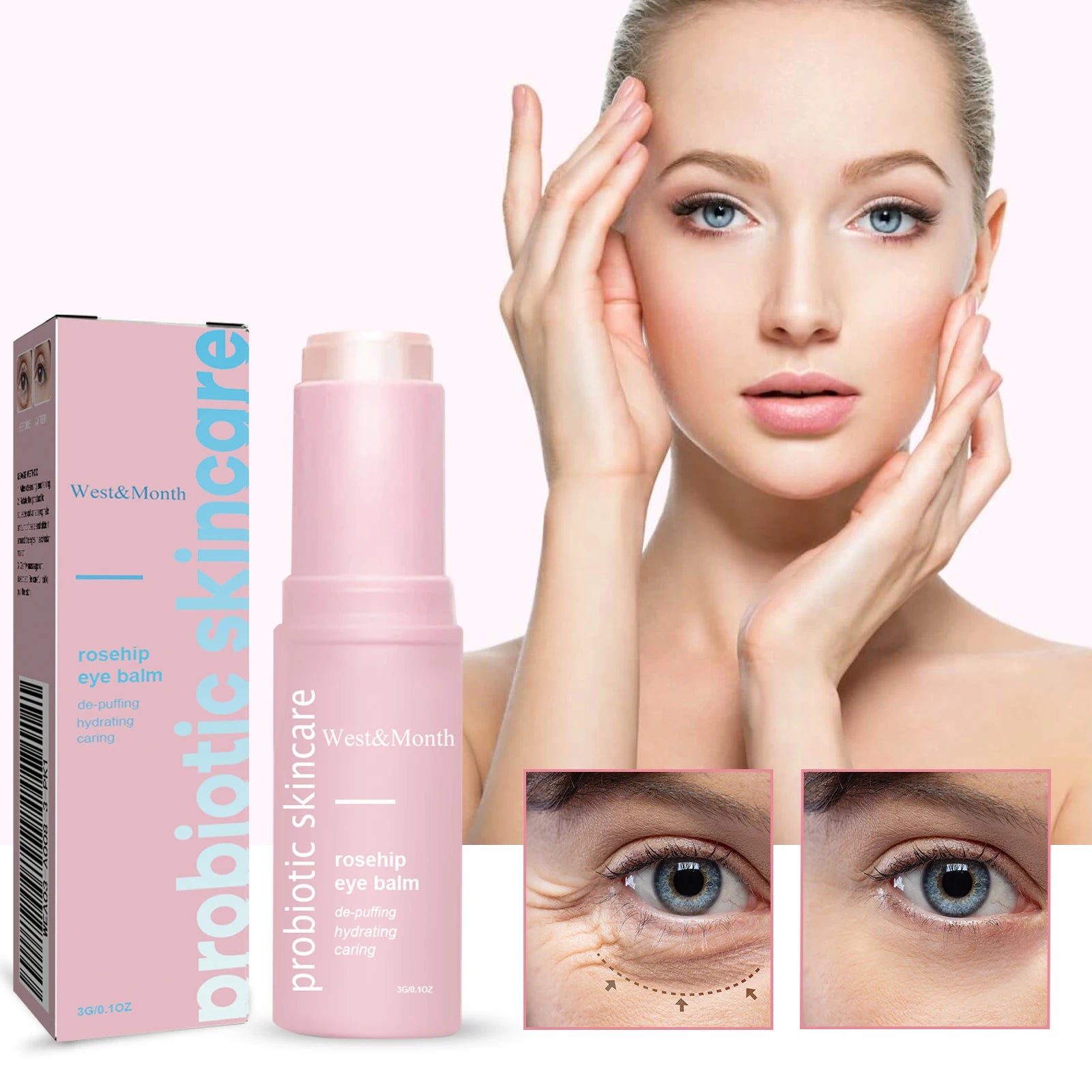 Women Extra Renewing Rosehip Eye Balm Face Lifting Moisturizing Balm Stick Fine Lines Removal Hyaluronic around the Eye Care15ml