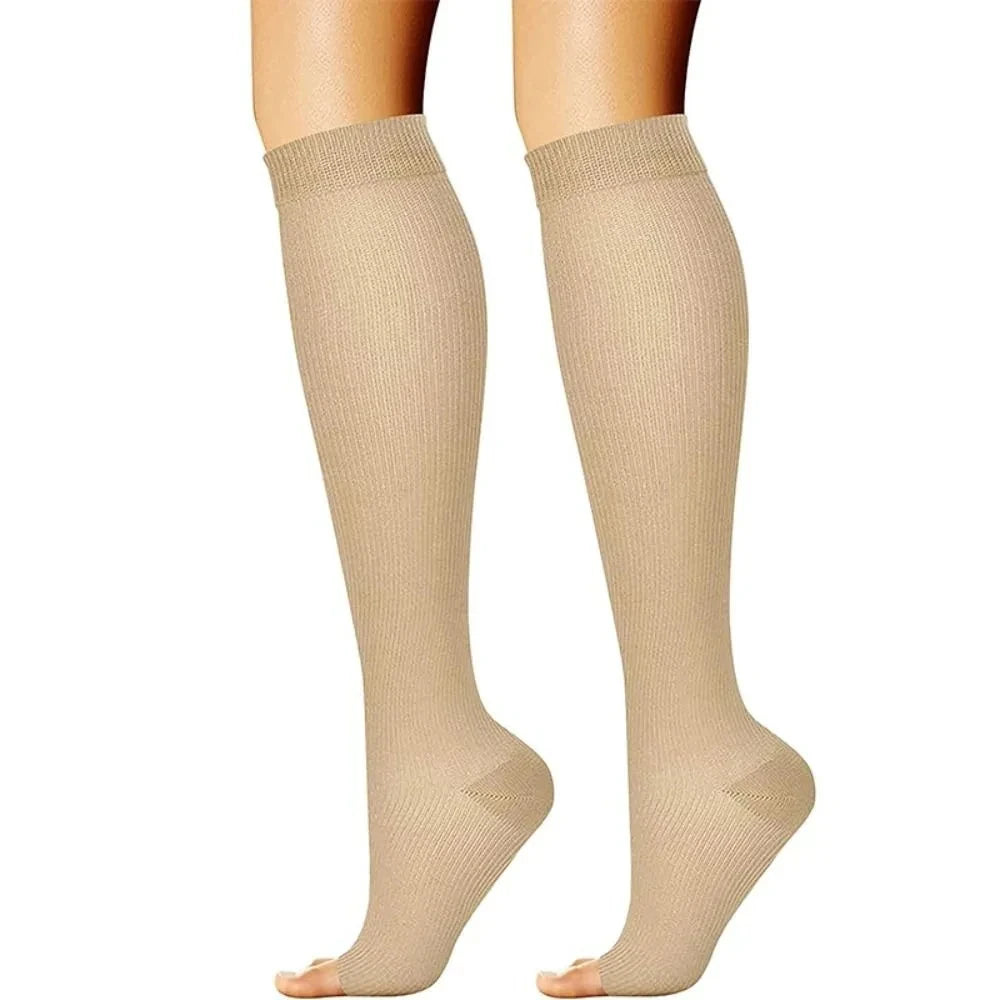Compression Socks S-XXL Medical Edema Pregnant Varicocele Open Toe Socks Men Women Solid Color Knee Length Elastic Tight Socks