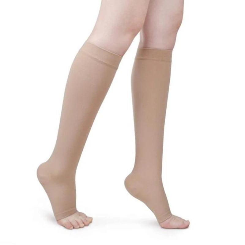 Compression Socks S-XXL Medical Edema Pregnant Varicocele Open Toe Socks Men Women Solid Color Knee Length Elastic Tight Socks